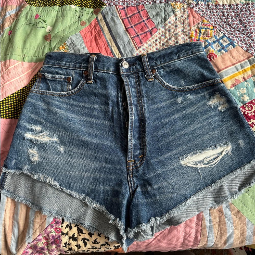 Abercrombie and Fitch Distressed Denim High-Waisted Shorts